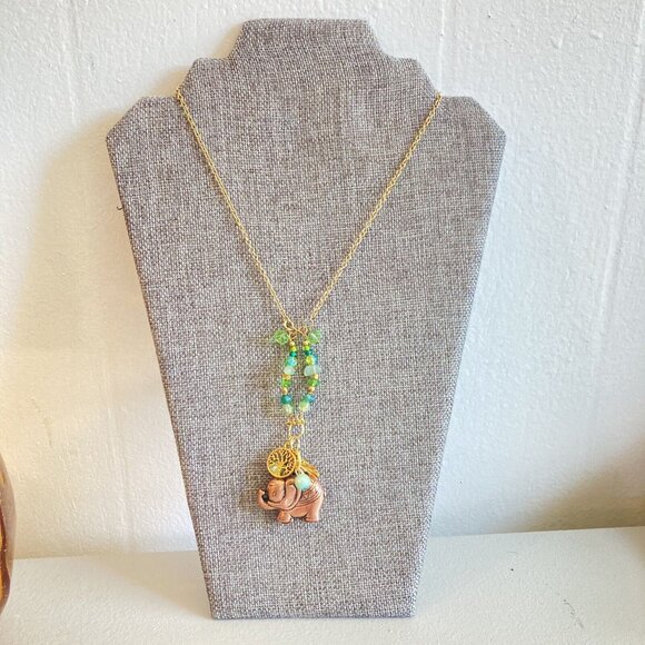 Elephant Necklace Avon Drop Tree Of Life Miscellaneous Charms Goldtone Chain - Picture 2 of 9